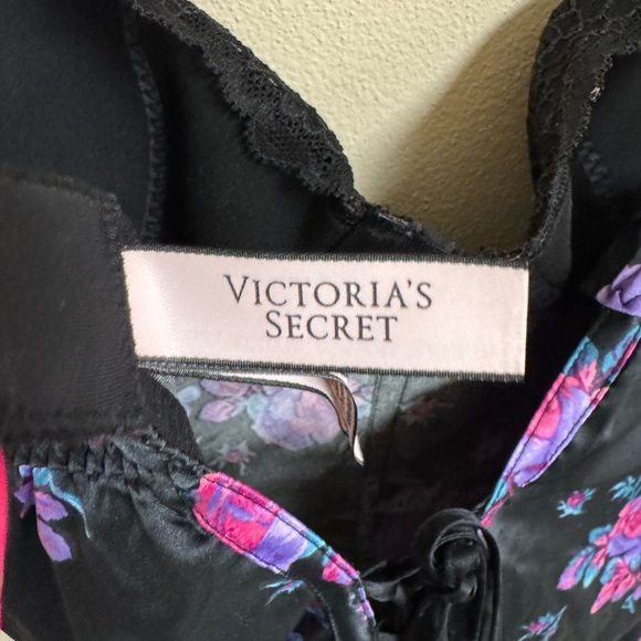 Victoria’s Secret Black Electric Bloom Stretch Satin Corset Mini Slip Dress NWOT - Picture 7 of 8